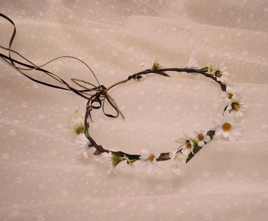 زفاف - Bridal headpiece, Daisy Hair Wreath hippie Flower Crown Headwreath made in Michigan wedding hair accessories silk floral hairpiece
