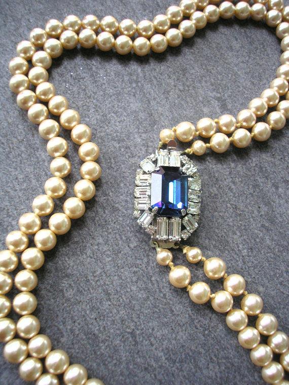 Mariage - SAPPHIRE Necklace, Pearl Necklace, Great Gatsby Jewelry, Statement Necklace, Pearl Choker, Wedding Necklace, Bridal Jewelry, Art Deco, Blue