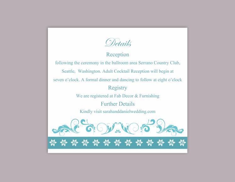 زفاف - DIY Wedding Details Card Template Editable Word File Download Printable Details Card Aqua Blue Details Card Elegant Information Cards