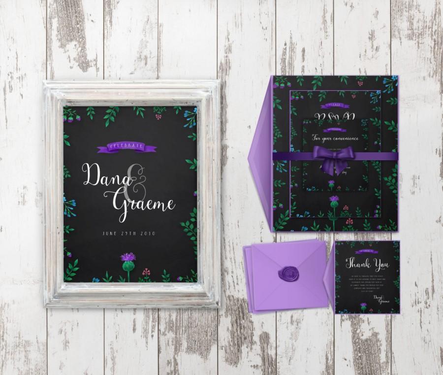 Свадьба - Floral Chalkboard Printable Spring Wedding Invitation Suite with poster