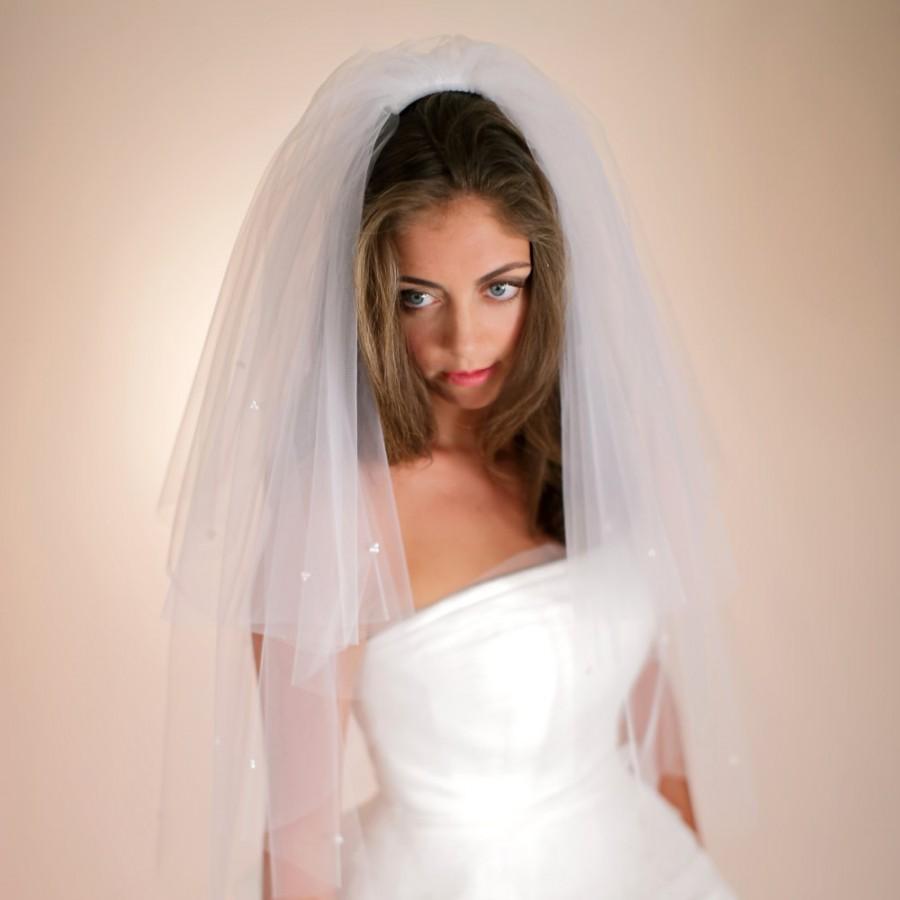 Hochzeit - Bridal Veil, Beaded Two Tier Veil, Wedding Veil, Pearl Beaded Veiling, Bridal Headpiece, Style No. 4118