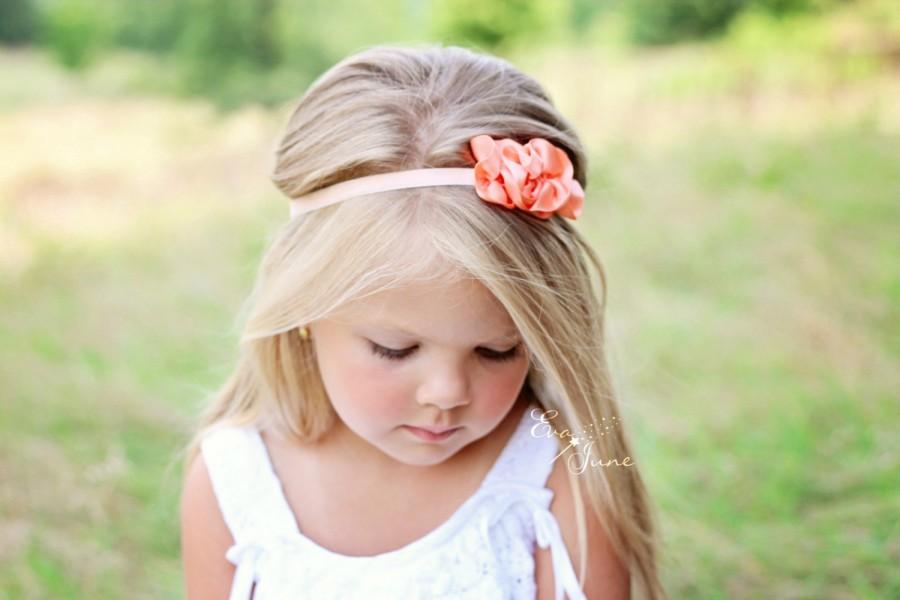 Свадьба - Flower Girl Headband - Flower Girl Headpiece - Baby Girl Headband - Peach Girls Headband - Baby Shower Gift - Baby Couture - Girls Headband