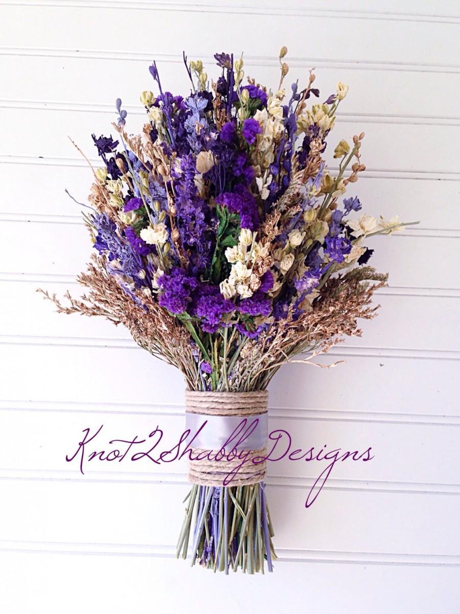 Свадьба - Dried flower bouquet - bridal bouquet - purple - gold - cream - weddings - fall wedding