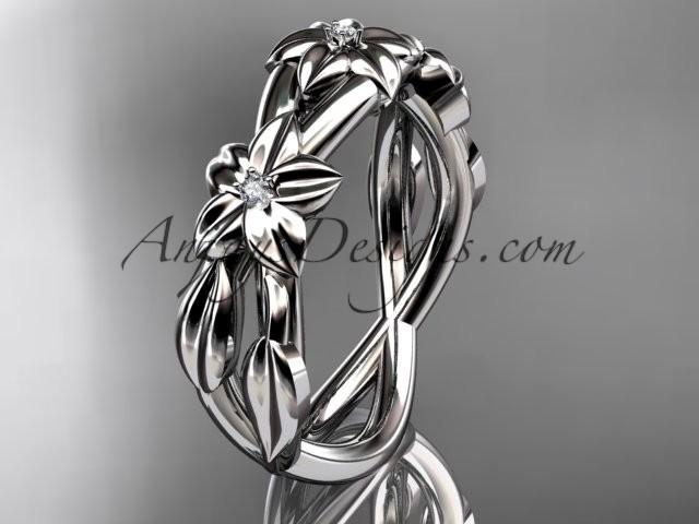 Свадьба - 14kt white gold diamond leaf wedding ring, engagement ring, wedding band ADLR204B