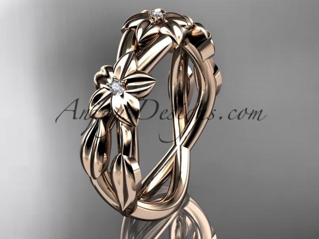 Свадьба - 14kt rose gold diamond leaf wedding ring, engagement ring, wedding band ADLR204B