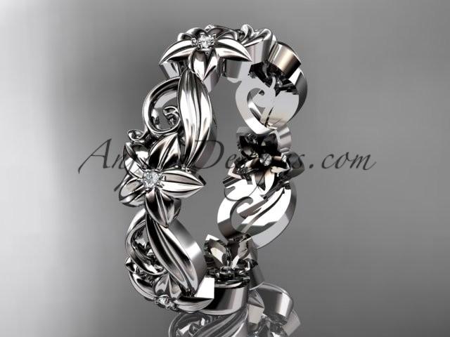 Свадьба - 14kt white gold diamond flower wedding ring, engagement ring, wedding band ADLR217B