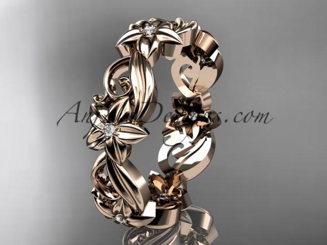 Wedding - 14kt rose gold diamond flower wedding ring, engagement ring, wedding band ADLR217B