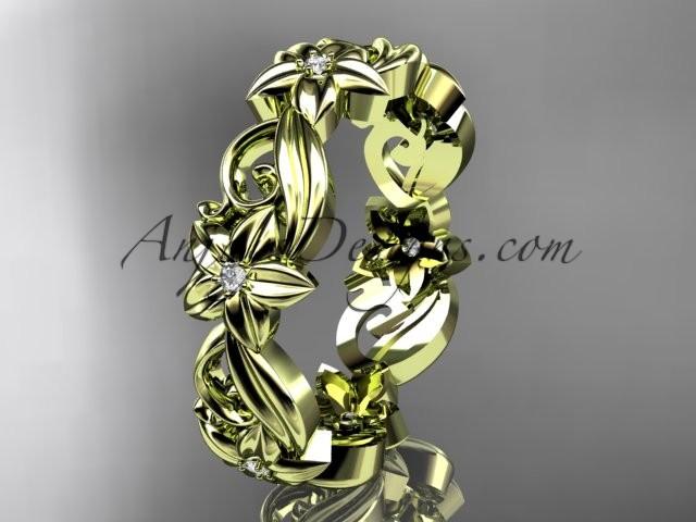 Свадьба - 14kt yellow gold diamond flower wedding ring, engagement ring, wedding band ADLR217B