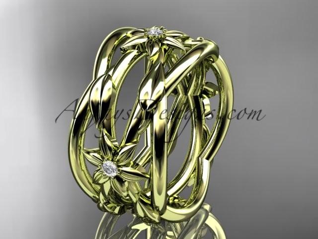 Wedding - 14kt yellow gold leaf and vine, flower wedding ring,wedding band ADLR352B