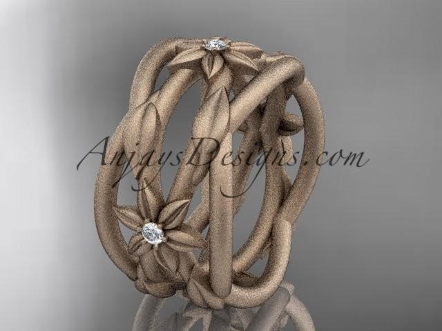 Свадьба - 14kt rose gold matte finish leaf and vine, flower wedding ring,wedding band ADLR352B