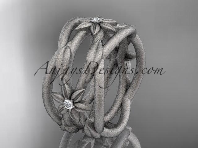 زفاف - 14kt white gold matte finish leaf and vine, flower wedding ring,wedding band ADLR352B