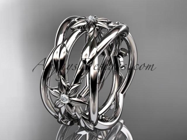 زفاف - platinum leaf and vine, flower wedding ring,wedding band ADLR352B