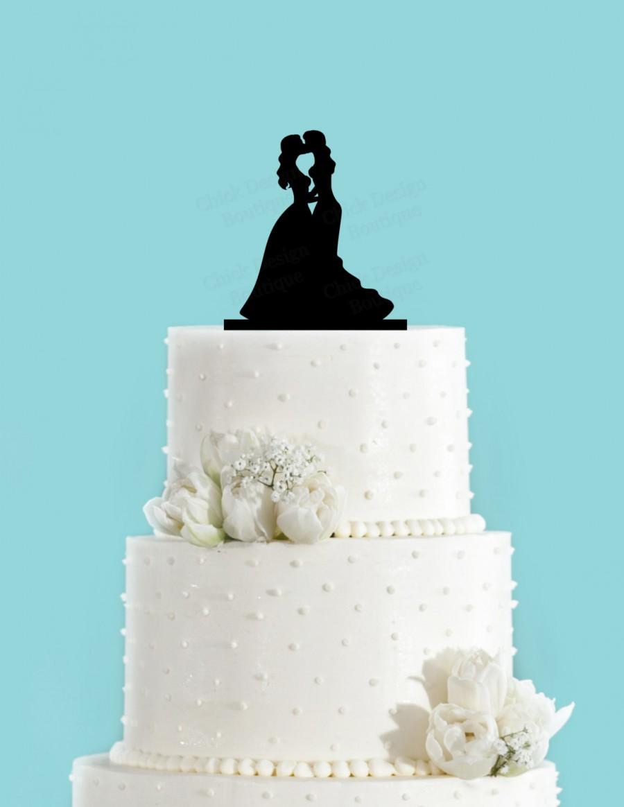 Wedding - Bride and Bride Couple Kissing Acrylic Wedding Cake Topper, Same Sex Cake Topper, Lesbian Cake Topper