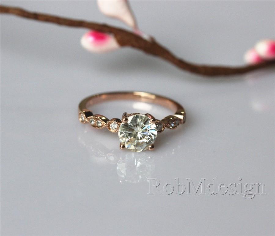 زفاف - VS 6.5mm Moissanite Ring Art Deco Engagement Ring 14k Rose Gold Ring Wedding   Ring Gemstone Engagement Ring