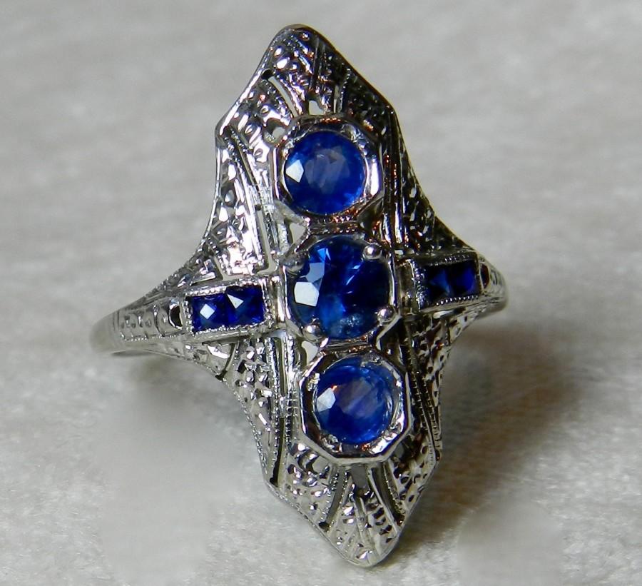 Wedding - Belais Ring 18K 1920s Rare Belais Genuine Sapphire Engagement Ring 18K Ring Unique Engagement Ring September Birthday