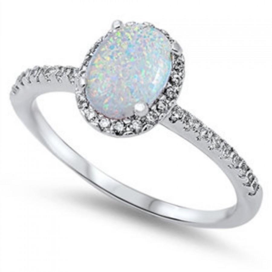زفاف - Classic 1.30 Carat Oval Cut Lab White Opal Round Russian Diamond CZ Solid 925 Sterling Silver Halo Dazzling Accent Wedding Engagement Ring