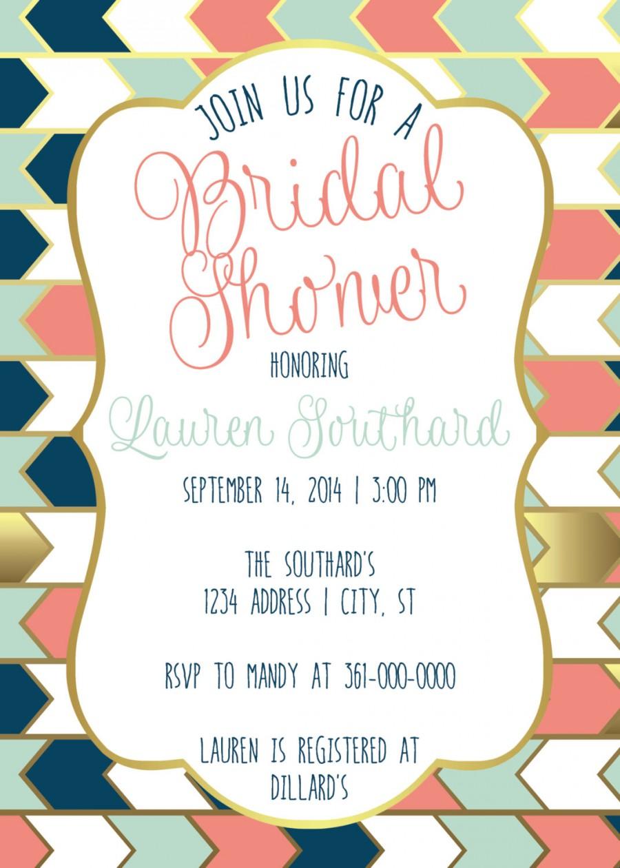 Hochzeit - Navy, Coral Mint & Gold Bridal, Baby, LIngerie Shower, Bachelorette Party Invitation Print at Home PDF/JPEG files
