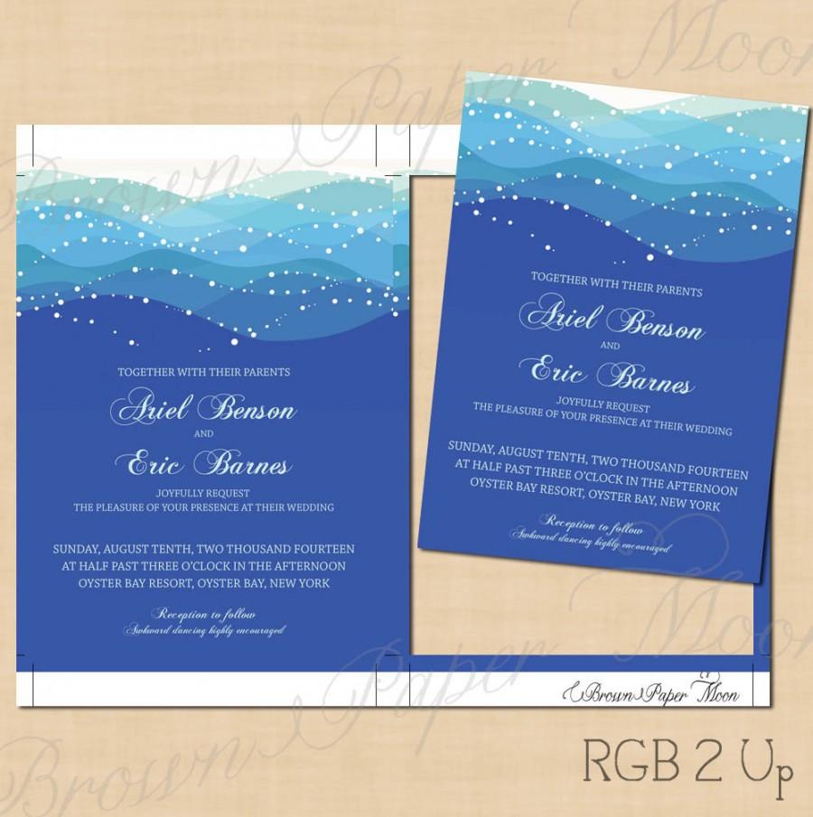 Hochzeit - Blue Ocean Waves Invitations, Destination Beach Wedding: 5 x 7 - Text-Editable, Printable Instant Download