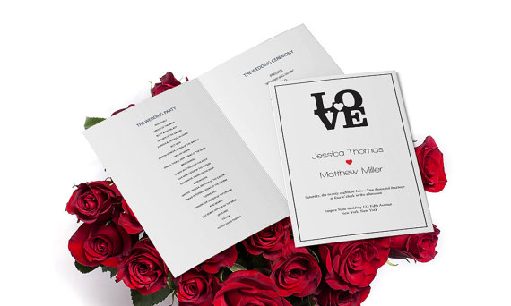 زفاف - Wedding Program Templates - Editable PDF - 8.5 x 11 Black LOVE Heart Foldover Printable Wedding Ceremony Program - DIY You Print