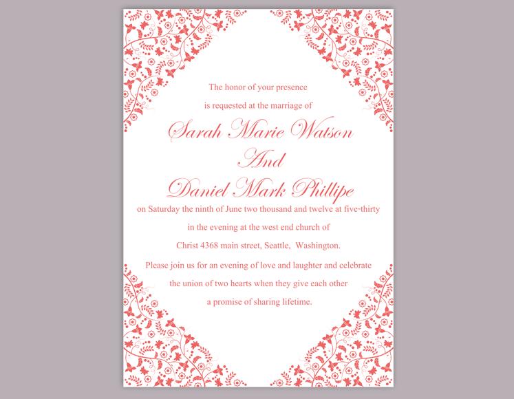 Свадьба - DIY Wedding Invitation Template Editable Word File Instant Download Printable Invitation Flower Invitation Red Invitation