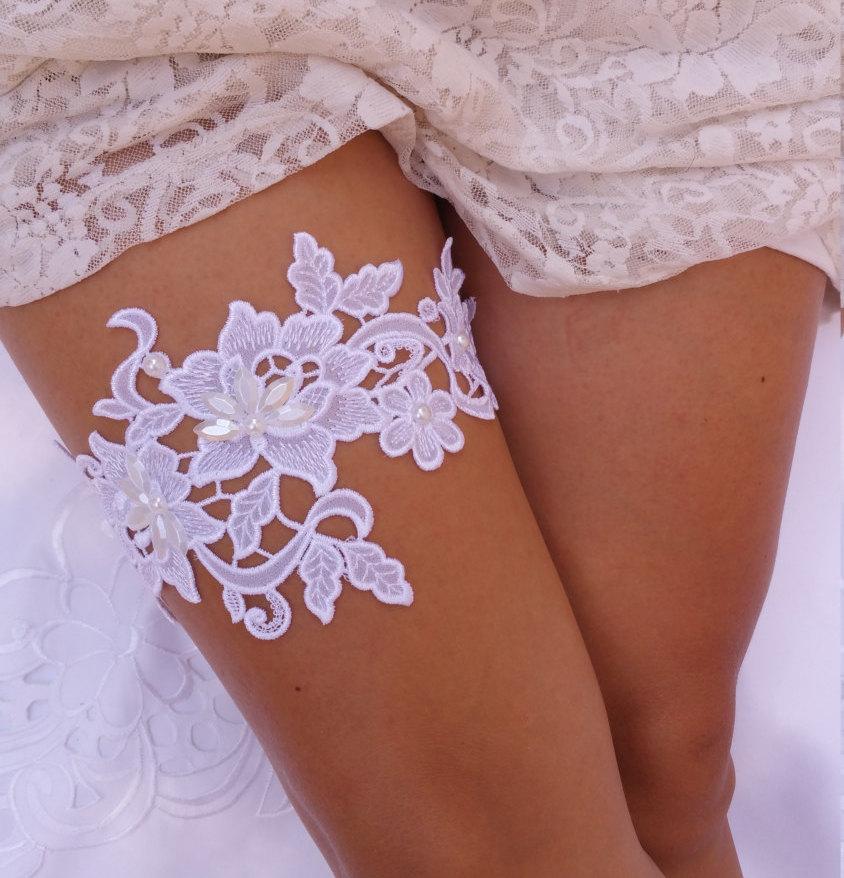 Wedding  Lace Garter WhiteIvory  Embroidered  Lace Garter Set Wedding Garter Ivory  White Bridal Garter