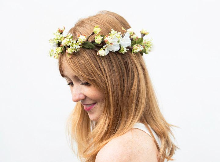 زفاف - Woodland Bridal Flower Crown, Bridal Headpiece, Boho, Hair Wreath, Wedding Hair, Bridal, Spring Wedding, Ivory Flower