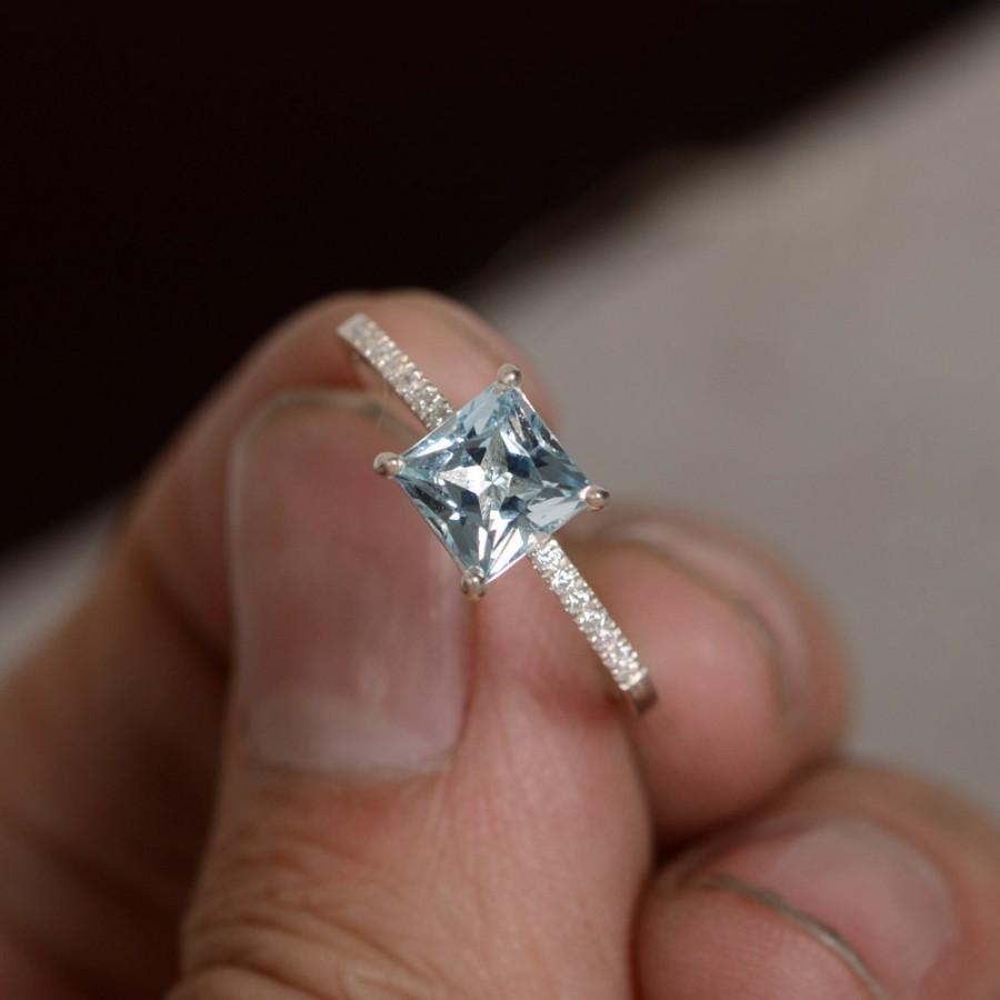 زفاف - Natural Aquamarine Ring Sterling Silver March Birthstone Aquamarine Ring Promise Ring Engagement Ring Gift For Bride birthday gift for mom