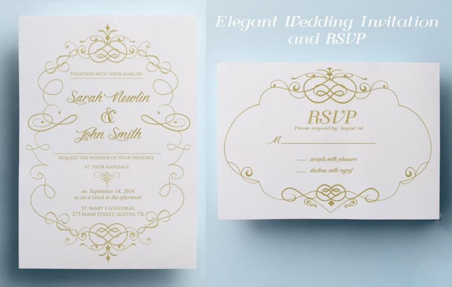 Mariage - Elegant wedding invitation template, classic wedding invitation design, printable wedding invitation instant download premade gold wedding