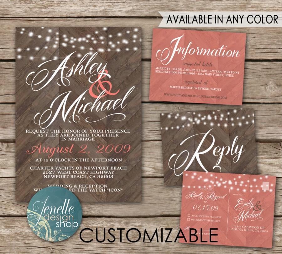 Rustic Wedding Invitations - Chevron Wood, Coral, Save The Date, Invitation Kit, Thank You Card