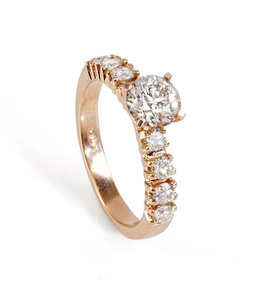 Mariage - Unique engagement Diamond Ring 0.96 Carats  14K Rose gold Diamond Ring, Engagement Ring, White Gold Ring, Size 7