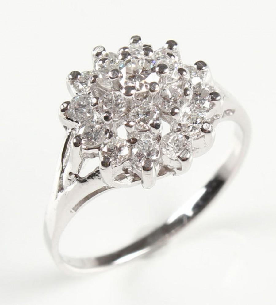 Wedding - Vintage engagement ring diamond, Solitaire 14K White Gold Ring, 1 Carat, Women Jewelry, engagement ring setting