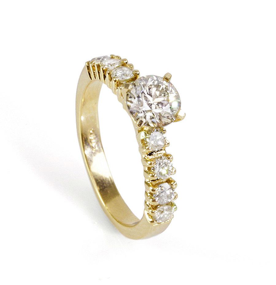 Wedding - Unique engagement Diamond Ring 0.96 Carats  14K Yellow gold Diamond Ring, Engagement Ring, Size 7