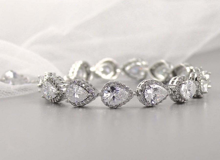 Mariage - Teardrop Crystal Bracelet, CZ Bridal Jewelry, Teardrop CZ Wedding Bracelet, Wedding Jewelry, Bridal Accessories, TAMARA