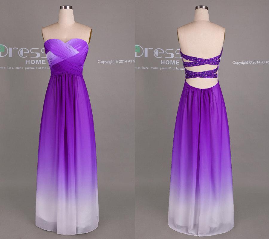 Свадьба - Purple Ombre Chiffon Long Bridesmaid Dress/Ombre Bridesmaid Dress/Sexy Party Dress/Beach Wedding Party Dress/Open Back Prom Dress DH414