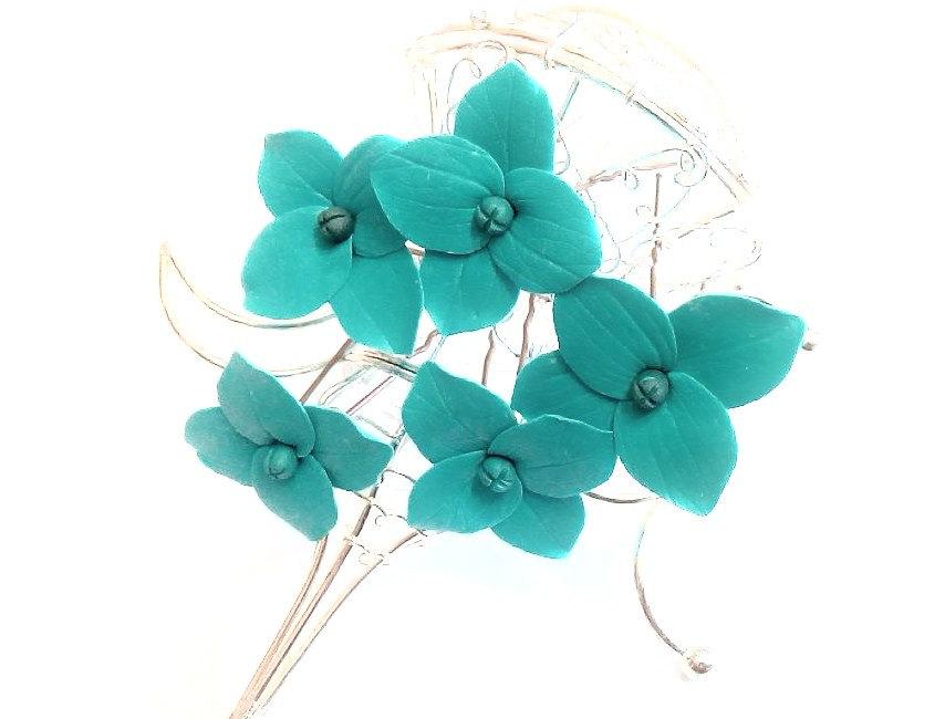 Mariage - Turquoise Hydrangea, Floral accessories, Hydrangea accessories, Wedding Hair Accessories, Wedding Hairstyles Hair Flower - Set of 