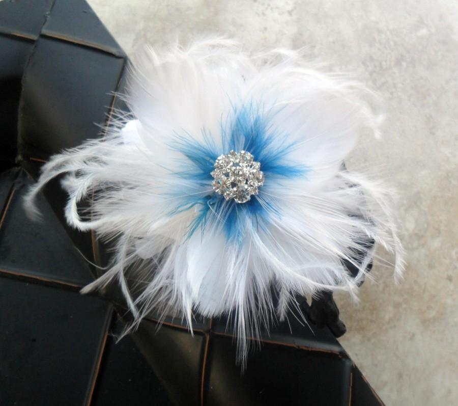 زفاف - SOMETHING BLUE, Bridal hair accessory, Wedding feathered hairpiece, Feathered fascinator,Your Choice Accent Color,Bridal headpiece,Hair clip