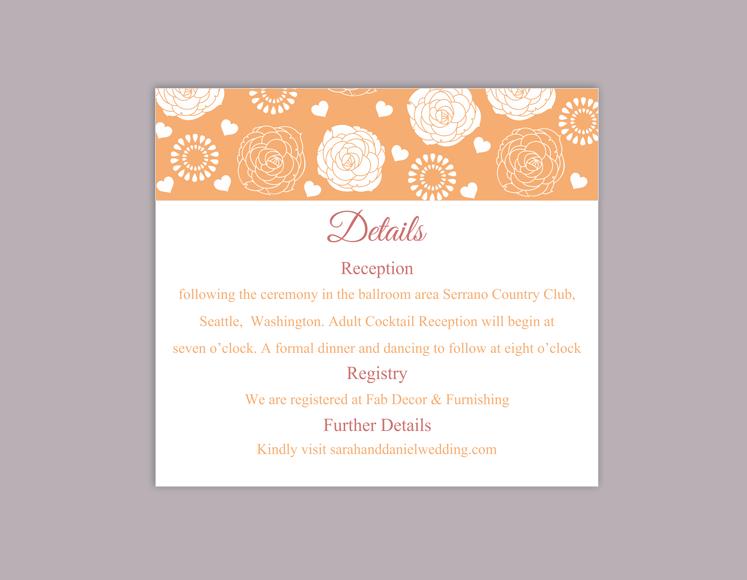 Hochzeit - DIY Wedding Details Card Template Editable Word File Download Printable Details Card Rose Orange Details Card Floral Information Cards