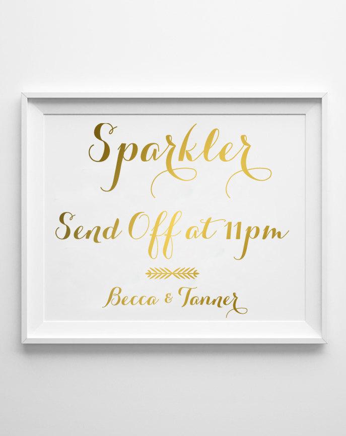 Hochzeit - Sparkler Send off Sign / Gold Sparker Wedding Sign - Custom Sparkler Send off Foil Sign - Reception Sign - Custom Names In Real Foil