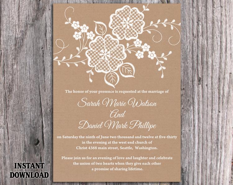 Diy Lace Wedding Invitation Template Editable Word File Download