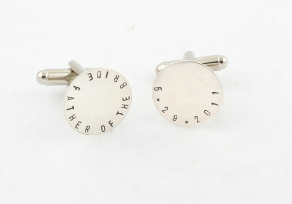 Wedding - Father of the Bride Cufflinks - Cuff Links - Sterling Silver Personalized Gift for Men - Custom Hand Stamped Wedding Gift
