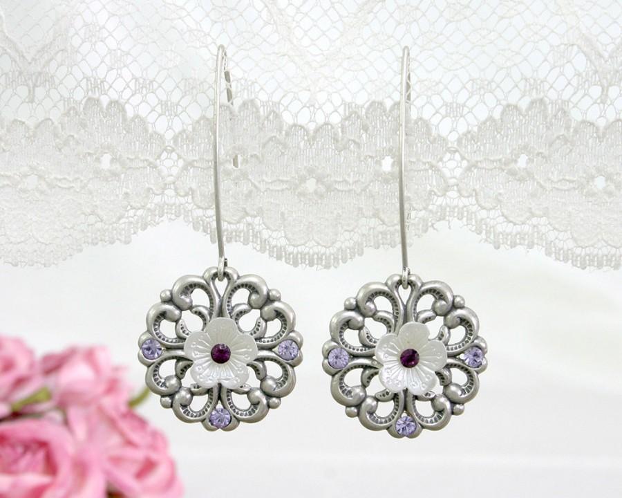 Свадьба - Purple wedding earrings, Purple wedding, Wedding earrings, Purple and silver earrings, Purple earrings, purple silver wedding