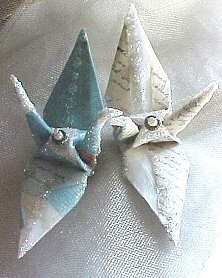 زفاف - Wedding Cake Topper, Love Letters Peace Crane Bird, Party Favor Ornament Origami First Anniversary Paper Place Card Holder Table Decoration