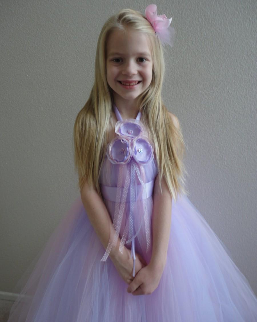 زفاف - Flower Girl Dress, Little Girls Formal Dresses, Blush Pink Lavender Flower Girl Dress Set