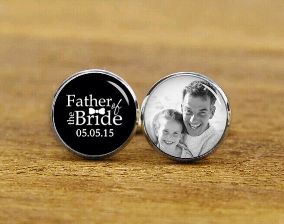 Свадьба - Father Of The Bride Cufflinks, Custom Any Text, Photo, Personalized Wedding Cufflinks, Custom Wedding Cuff Links, Groom Cuff Links, Tie Clip