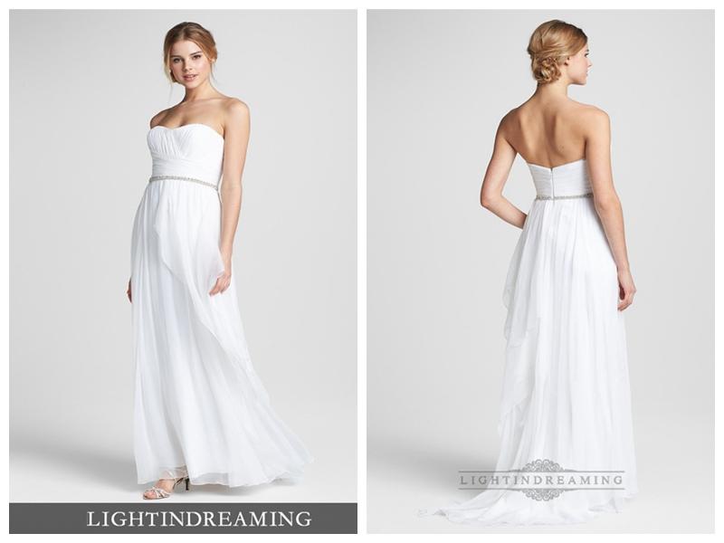 Wedding - Simple Strapless Embellished Chiffon Column Wedding Dress with Beading Belt