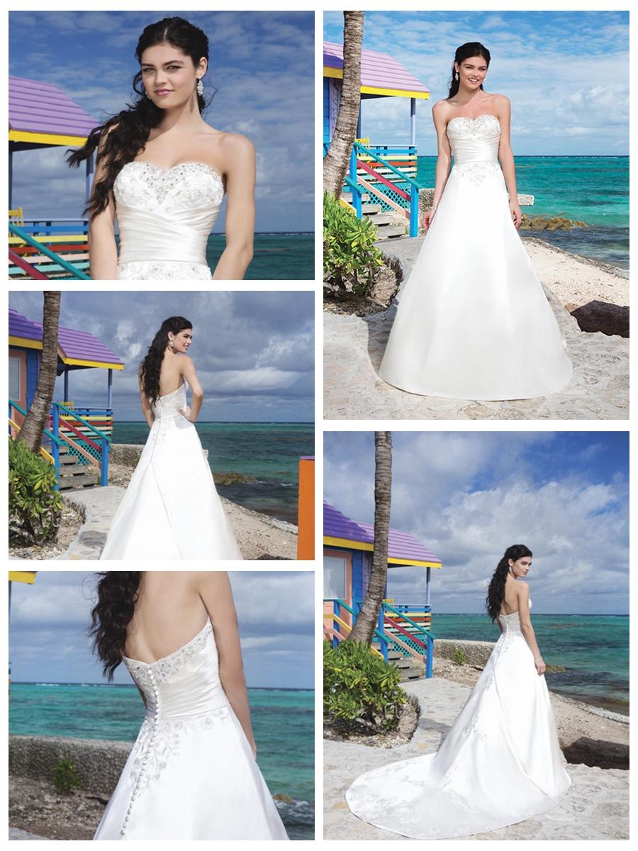 Wedding - Regal Satin And Embroidered Lace A-Line Wedding Gown With A Beaded Sweetheart Neckline