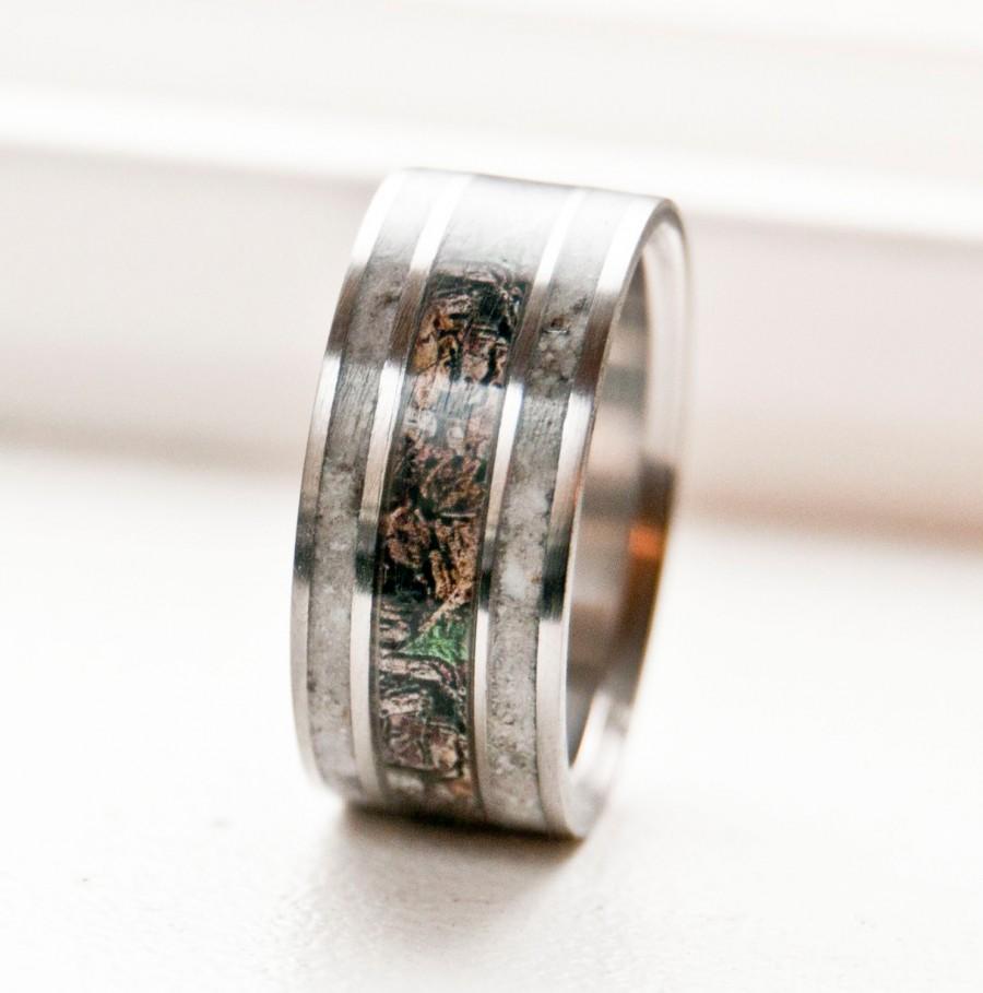 Wedding - Mens Wedding RIng Camo with Antler Ring