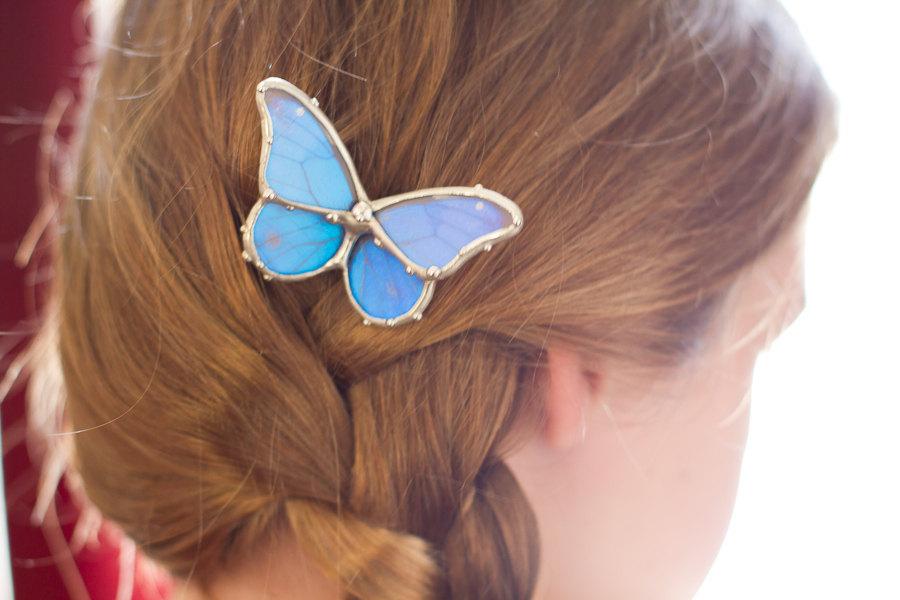 زفاف - Flower Girl Hair Comb - Real Blue Morpho Butterfly Bridal Hair Comb - MADE to ORDER