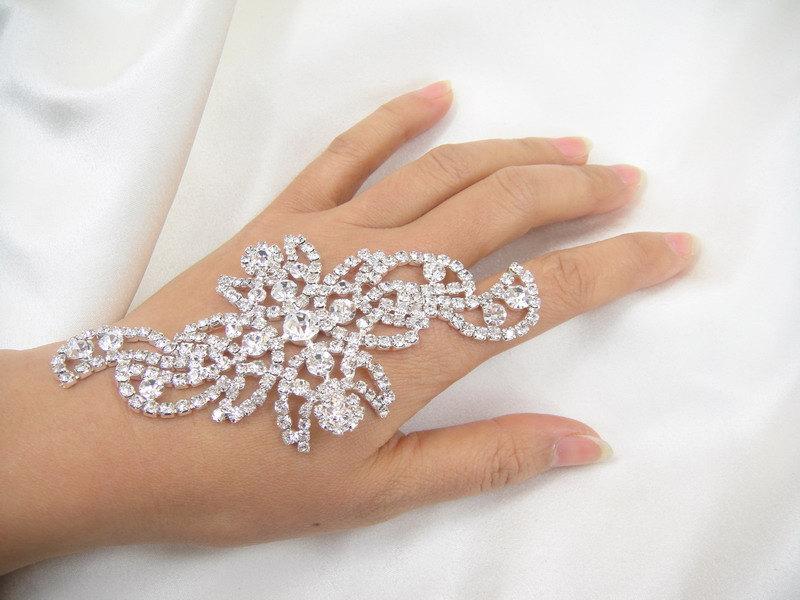 Hochzeit - Diamante Applique, rhinestone applique,crystal bridal Sash applique, Bridal Applique, wedding applique, pearl beaded applique, wedding belt