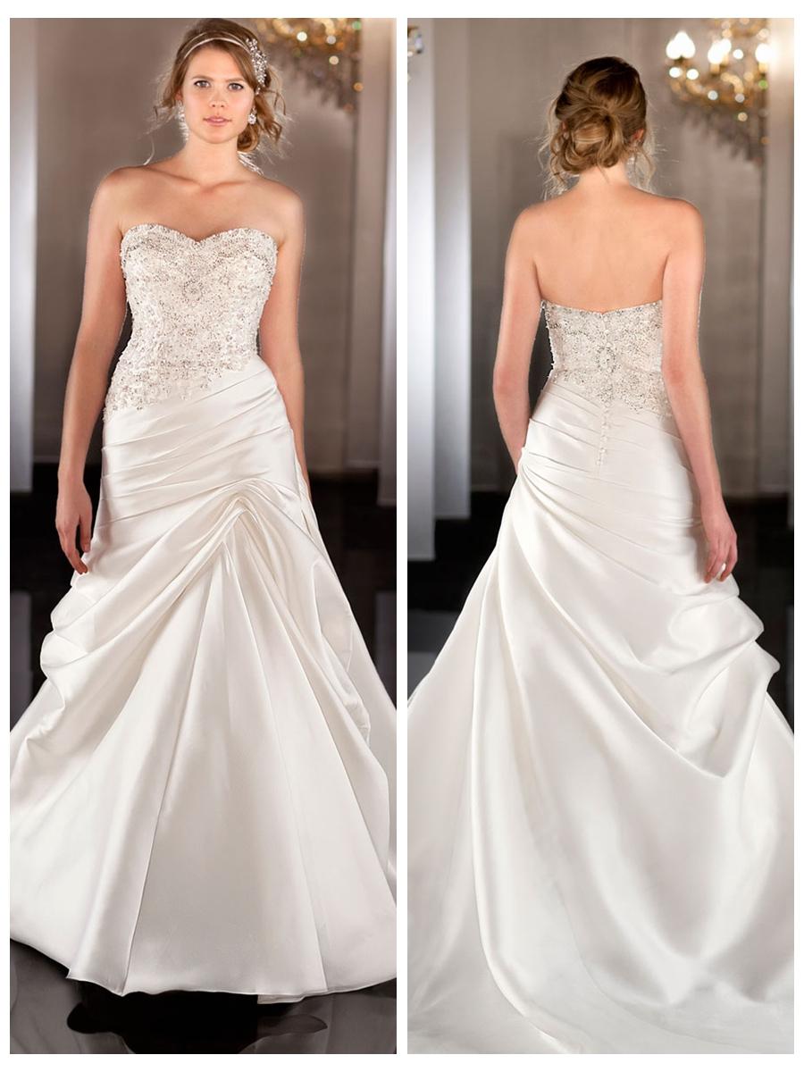 Mariage - Soft Silk Sweetheart A-line Wedding Dress with Beaded Bodice Ruched Waist